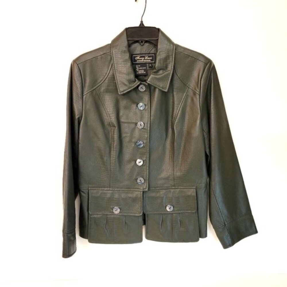 Terry Lewis Classic Luxuries Dark Green Leather Jacket Women's Size Medium